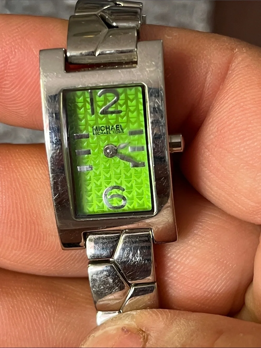 Michael Kors Silver-Tone Bracelet Watch with Neon Green Patterned Dial - Picture 6 of 11